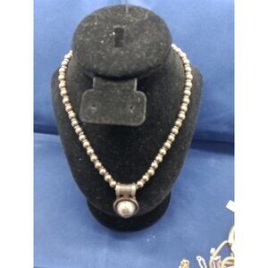 Heavy Vintage Sterling Silver Ball Link Chain Slide Pendant Necklace 925 56gm